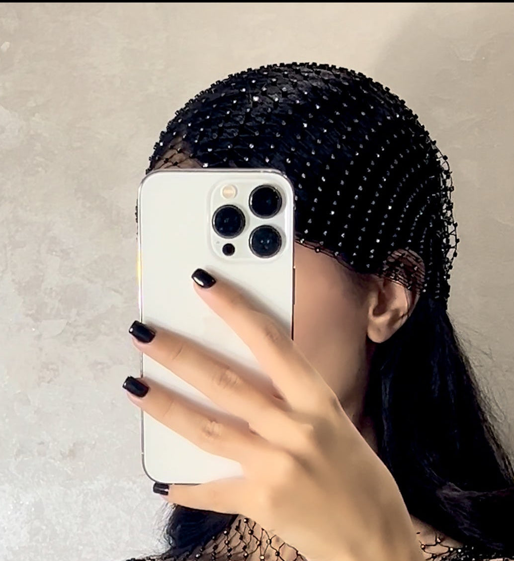 Black Beaded Headscarf