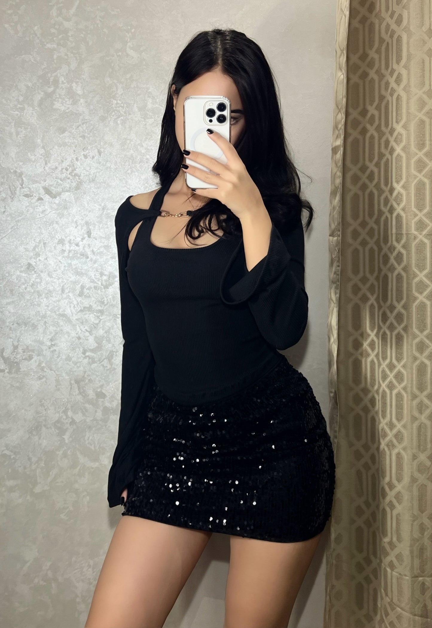 Black sequin mini skirt