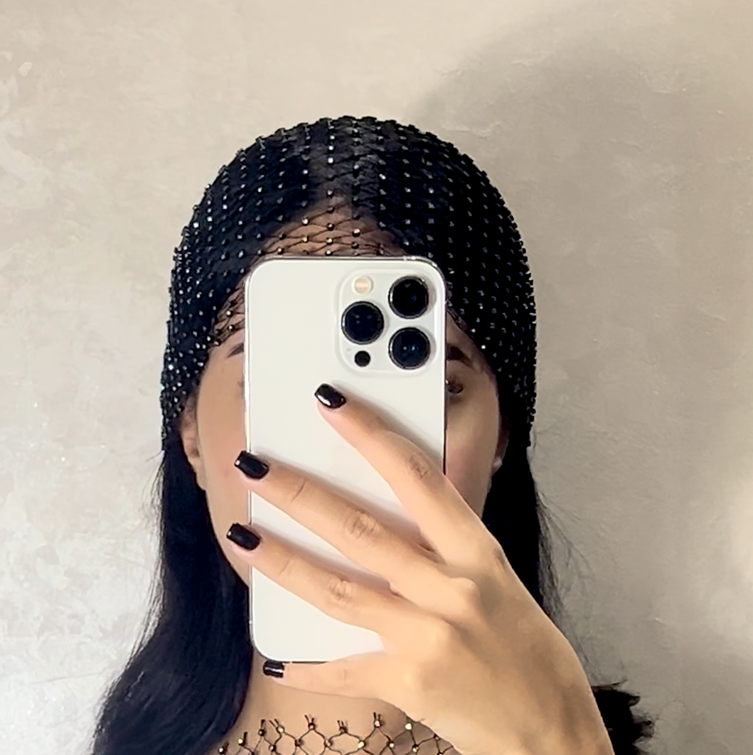 Black Beaded Headscarf