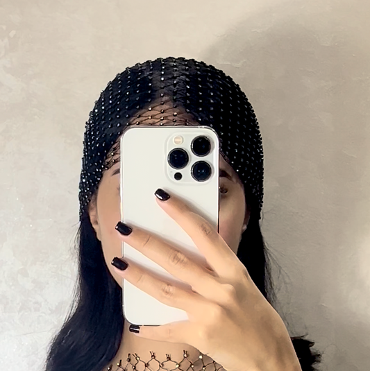 Black Beaded Headscarf