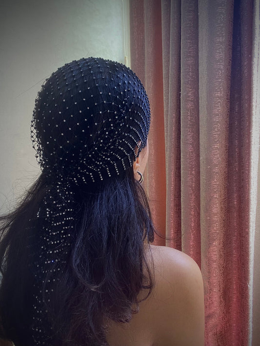 Black Beaded Hair Scarf