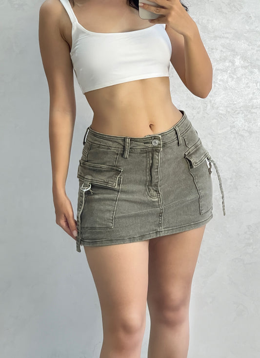 Army Green Cargo Mini Skirt